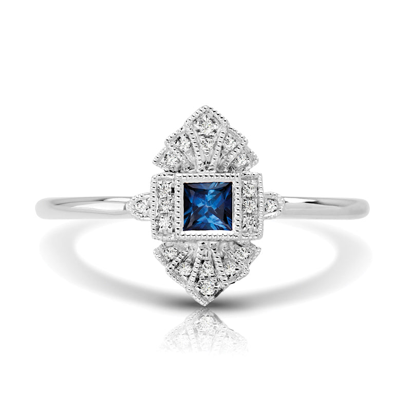 Vintage Inspired 0.16 ct. Natural Blue Sapphire Ring With 0.05 ct. Diamonds, Antique Style-VIRABYANI