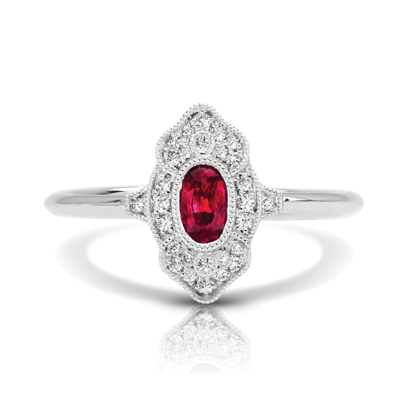 Vintage Inspired 0.34 ct. Natural Ruby Ring With 0.10 ct. Diamonds, Antique Style-VIRABYANI