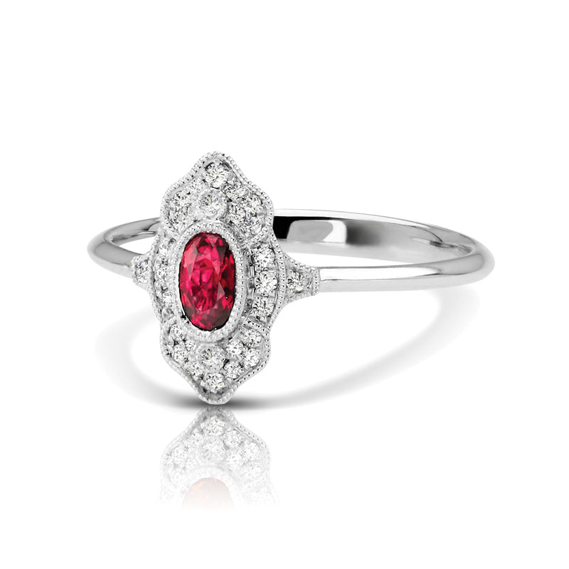 Vintage Inspired 0.34 ct. Natural Ruby Ring With 0.10 ct. Diamonds, Antique Style-VIRABYANI