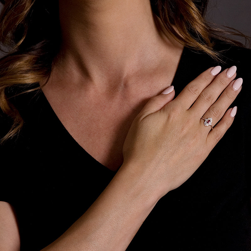 Vintage Inspired 0.34 ct. Natural Ruby Ring With 0.10 ct. Diamonds, Antique Style-VIRABYANI