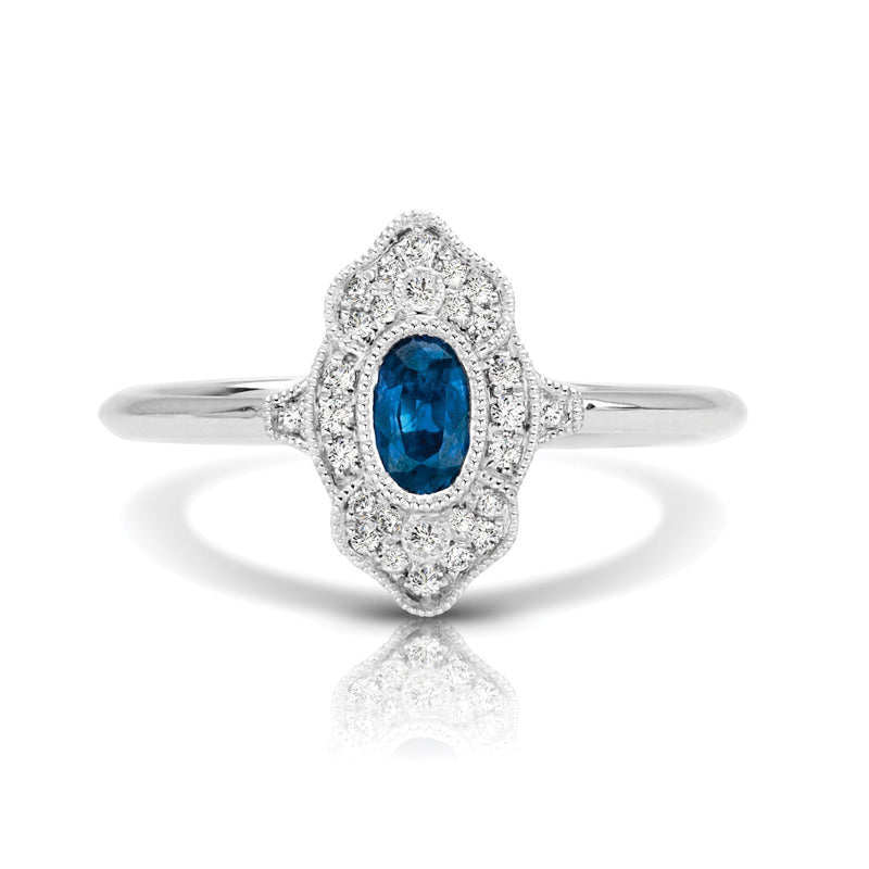 Vintage Inspired 0.34 ct. Natural Oval Blue Sapphire Ring With 0.10 ct. Diamonds-VIRABYANI