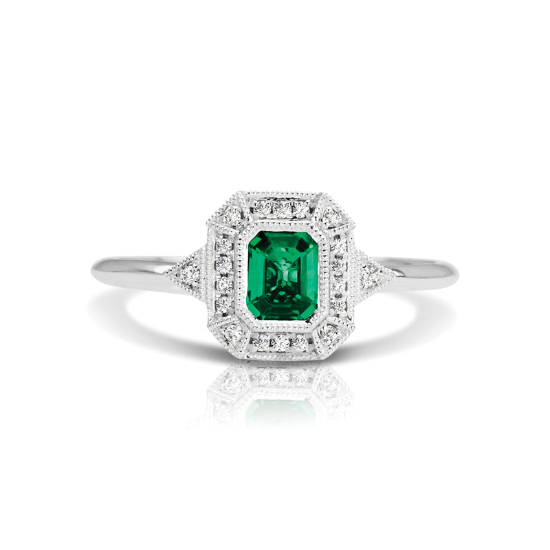 Vintage Inspired 0.50 ct. Natural Emerald Ring With 0.05 ct. Diamonds-VIRABYANI