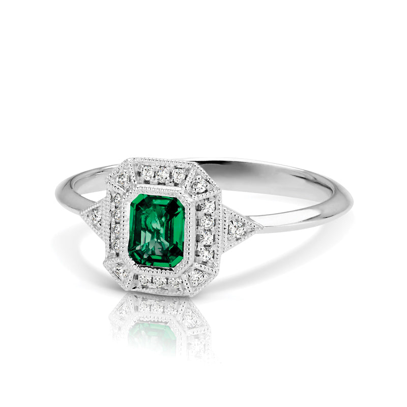 Vintage Inspired 0.50 ct. Natural Emerald Ring With 0.05 ct. Diamonds-VIRABYANI