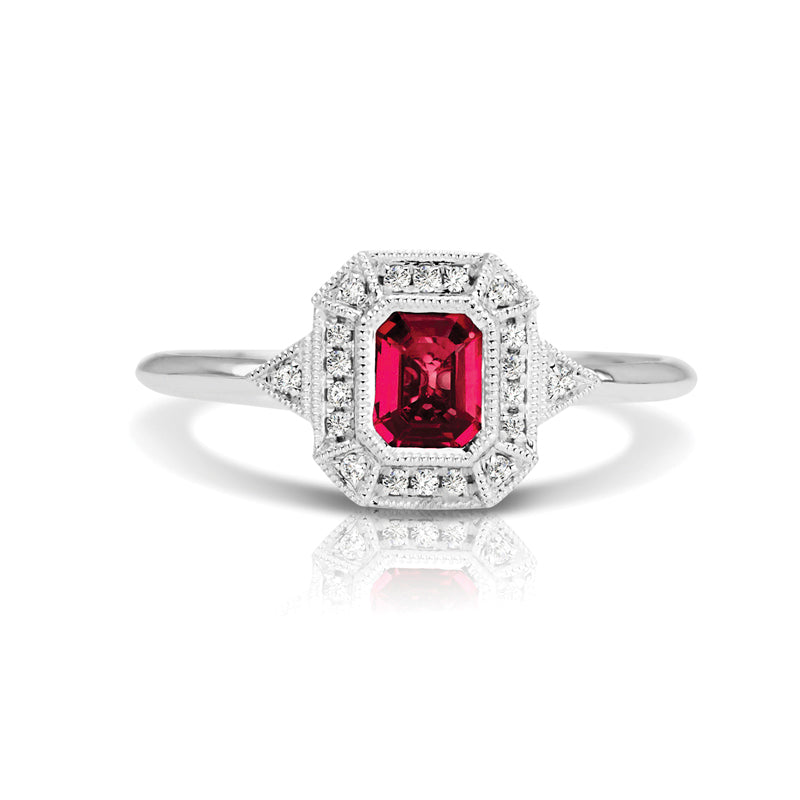 Vintage Inspired 0.50 ct. Natural Ruby Ring With 0.05 ct. Diamonds, Antique Style-VIRABYANI