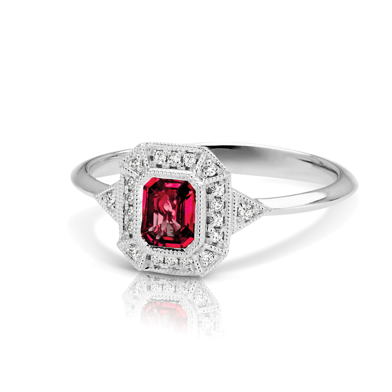 Vintage Inspired 0.50 ct. Natural Ruby Ring With 0.05 ct. Diamonds, Antique Style-VIRABYANI