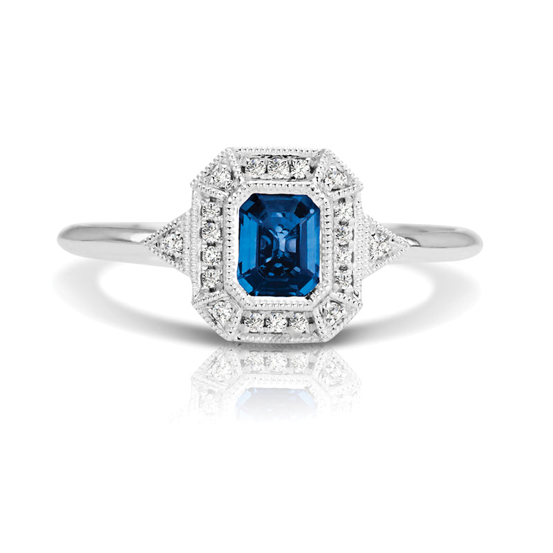 Vintage Inspired 0.50 ct. Natural Blue Sapphire Ring With 0.05 ct. Diamonds, Antique Style-VIRABYANI