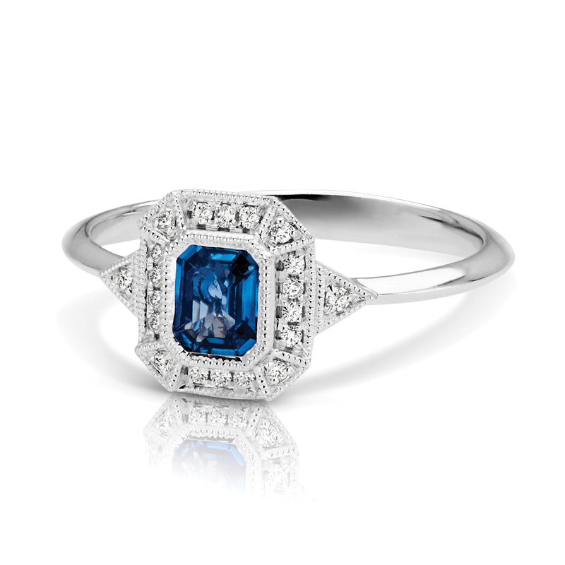 Vintage Inspired 0.50 ct. Natural Blue Sapphire Ring With 0.05 ct. Diamonds, Antique Style-VIRABYANI
