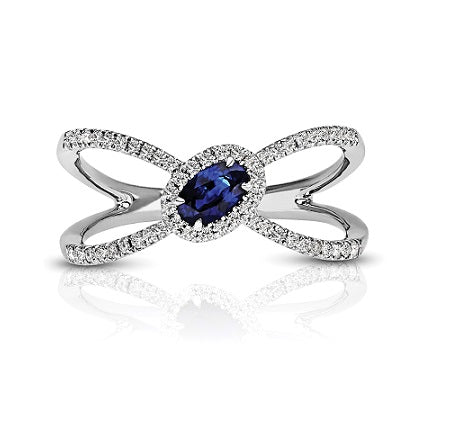 Halo Split Shank 0.37 ct. Natural Oval Blue Sapphire Ring With 0.16 ct. Diamonds-in 14K/18K White, Yellow, Rose Gold and Platinum - Christmas Jewelry Gift -VIRABYANI
