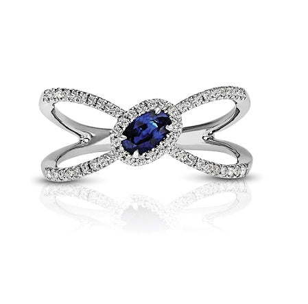 Halo Split Shank 0.37 ct. Natural Oval Blue Sapphire Ring With 0.16 ct. Diamonds-VIRABYANI
