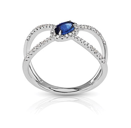 Halo Split Shank 0.37 ct. Natural Oval Blue Sapphire Ring With 0.16 ct. Diamonds-VIRABYANI