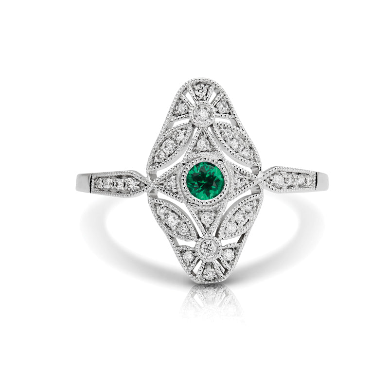 Vintage Inspired 0.10 ct. Natural Emerald Ring With 0.12 ct. Diamonds-VIRABYANI