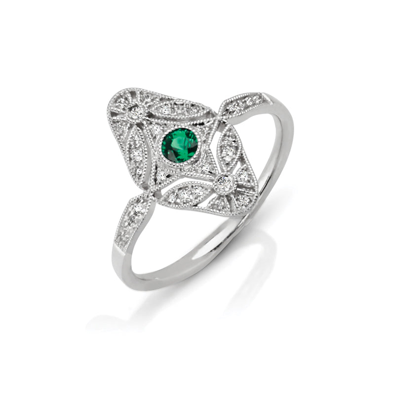 Vintage Inspired 0.10 ct. Natural Emerald Ring With 0.12 ct. Diamonds-VIRABYANI