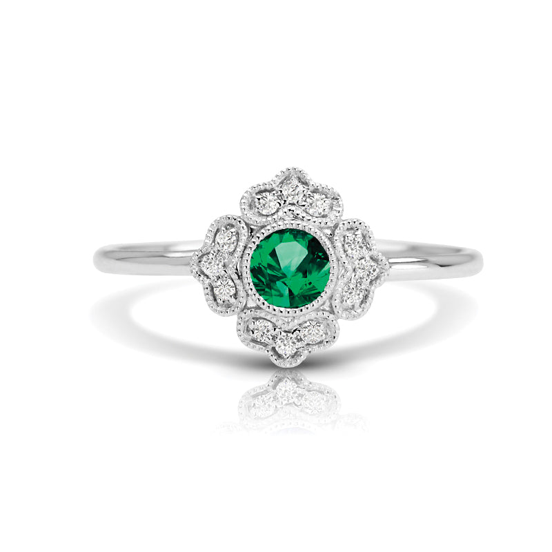 Vintage Inspired Natural Emerald Ring With Diamonds-VIRABYANI