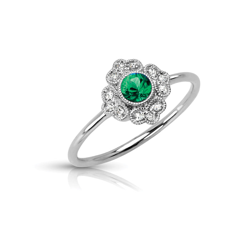 Vintage Inspired Natural Emerald Ring With Diamonds-in 14K/18K White, Yellow, Rose Gold and Platinum - Christmas Jewelry Gift -VIRABYANI