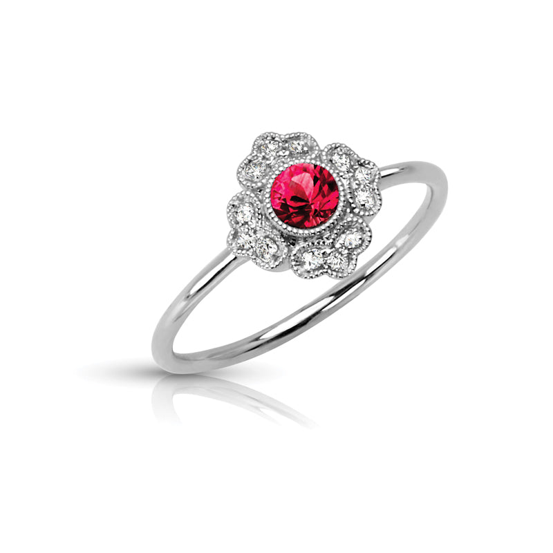 Vintage Inspired 0.20 ct. Natural Round Ruby Ring With 0.05 ct. Diamonds-VIRABYANI