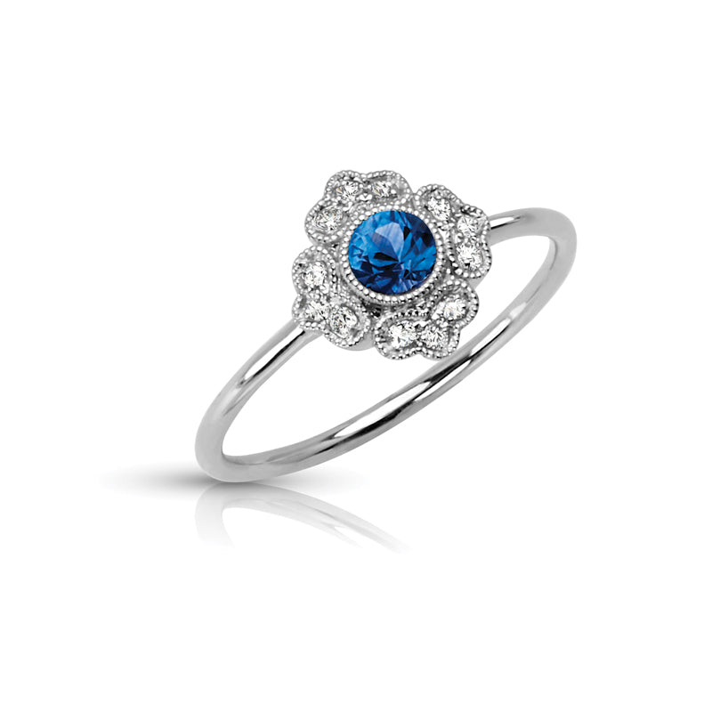Vintage Inspired 0.25 ct. Natural Blue Sapphire Ring With 0.05 ct. Diamonds, Antique Style-in 14K/18K White, Yellow, Rose Gold and Platinum - Christmas Jewelry Gift -VIRABYANI