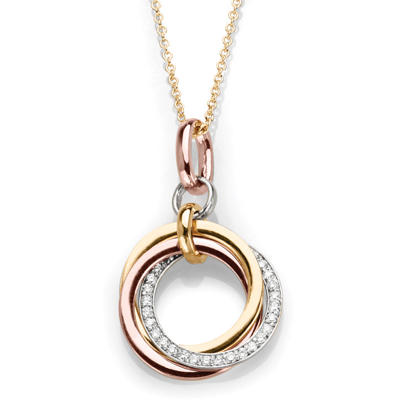 14K Multi-Tone Gold Diamond Interlocking Circle Necklace Pendant-in 14K/18K White, Yellow, Rose Gold and Platinum - Christmas Jewelry Gift -VIRABYANI