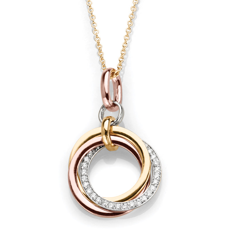 14K Multi-Tone Gold Diamond Interlocking Circle Necklace Pendant-VIRABYANI