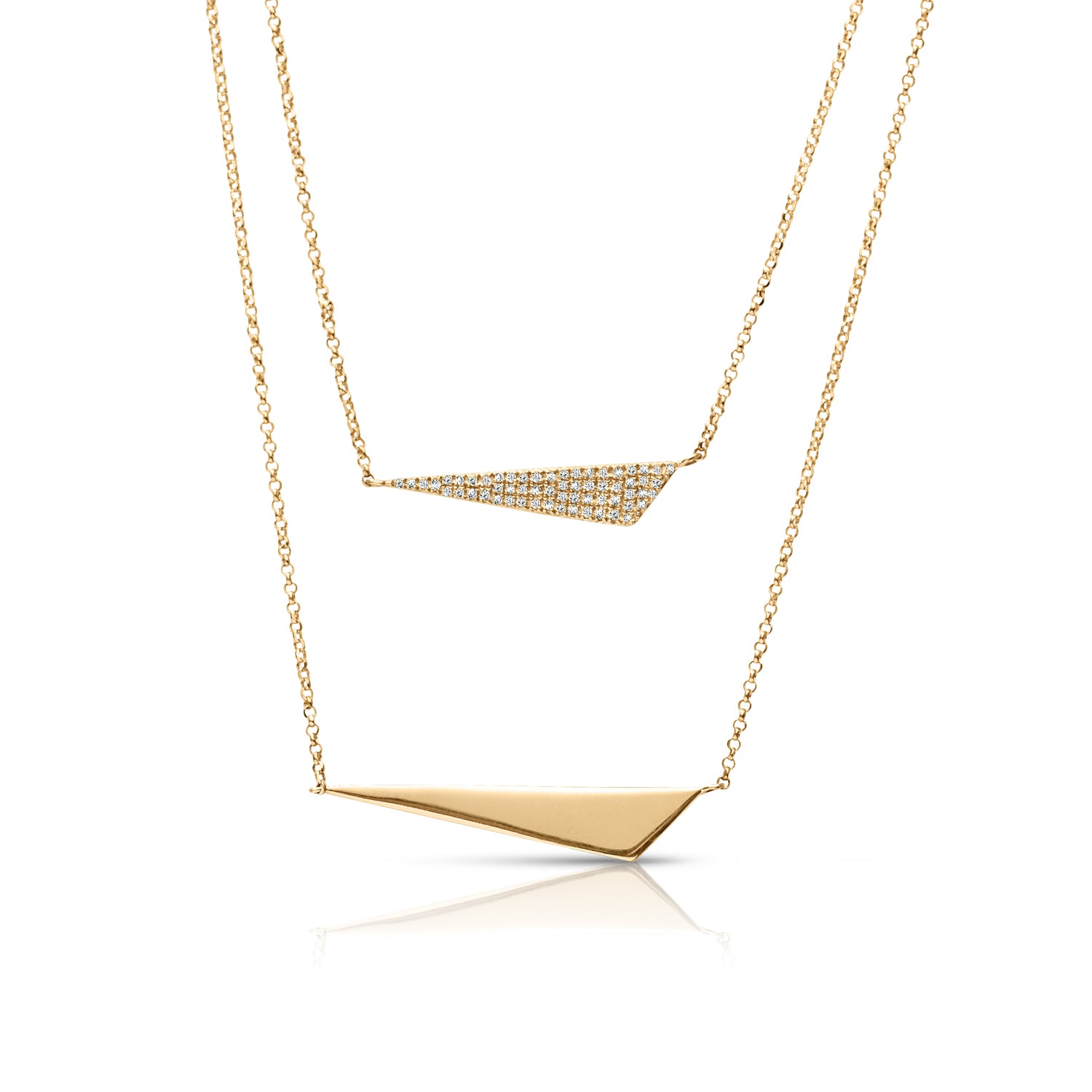 Pave and Plain Double Chain 0.16 ctw Diamond Necklace Pendant-VIRABYANI