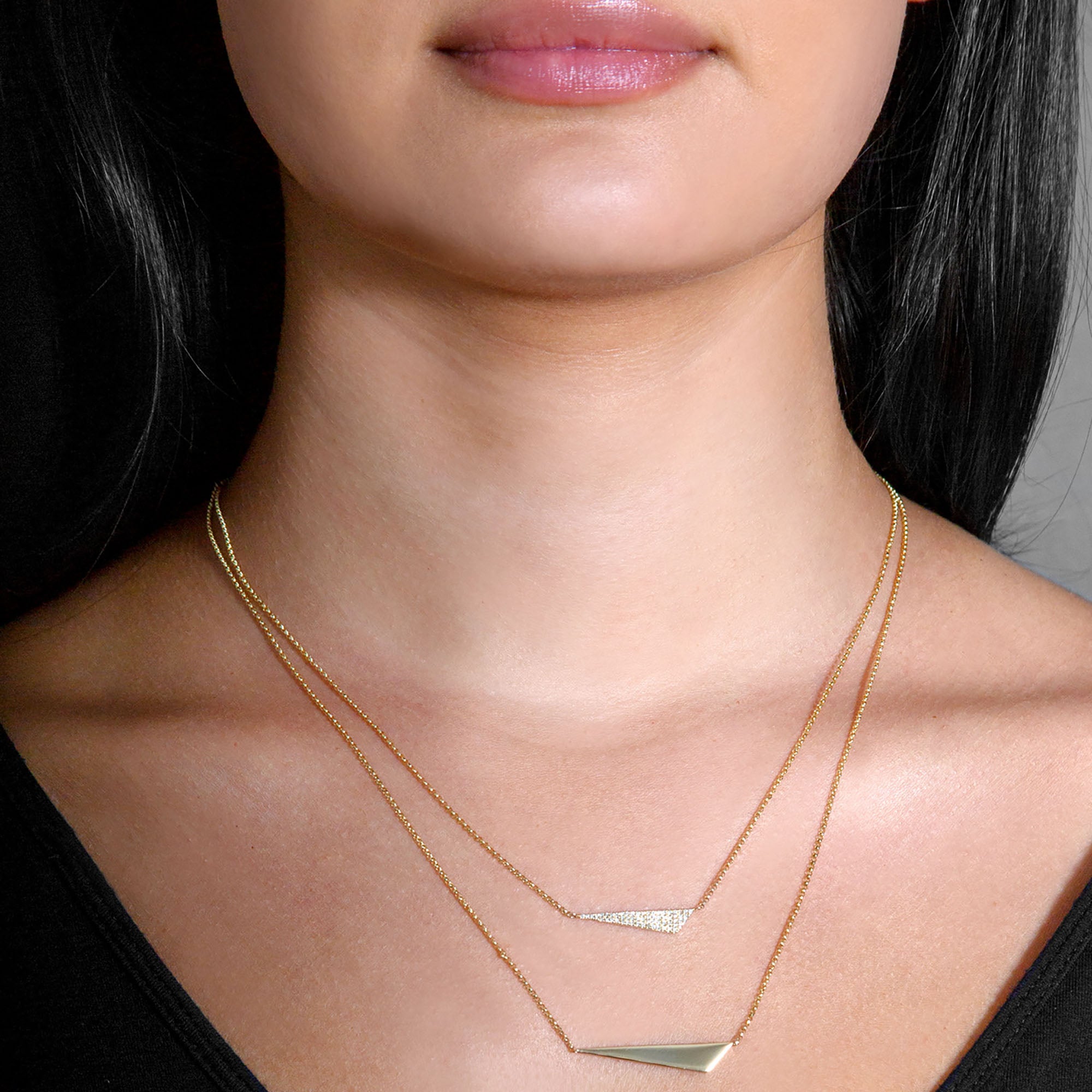 Pave and Plain Double Chain 0.16 ctw Diamond Necklace Pendant-VIRABYANI