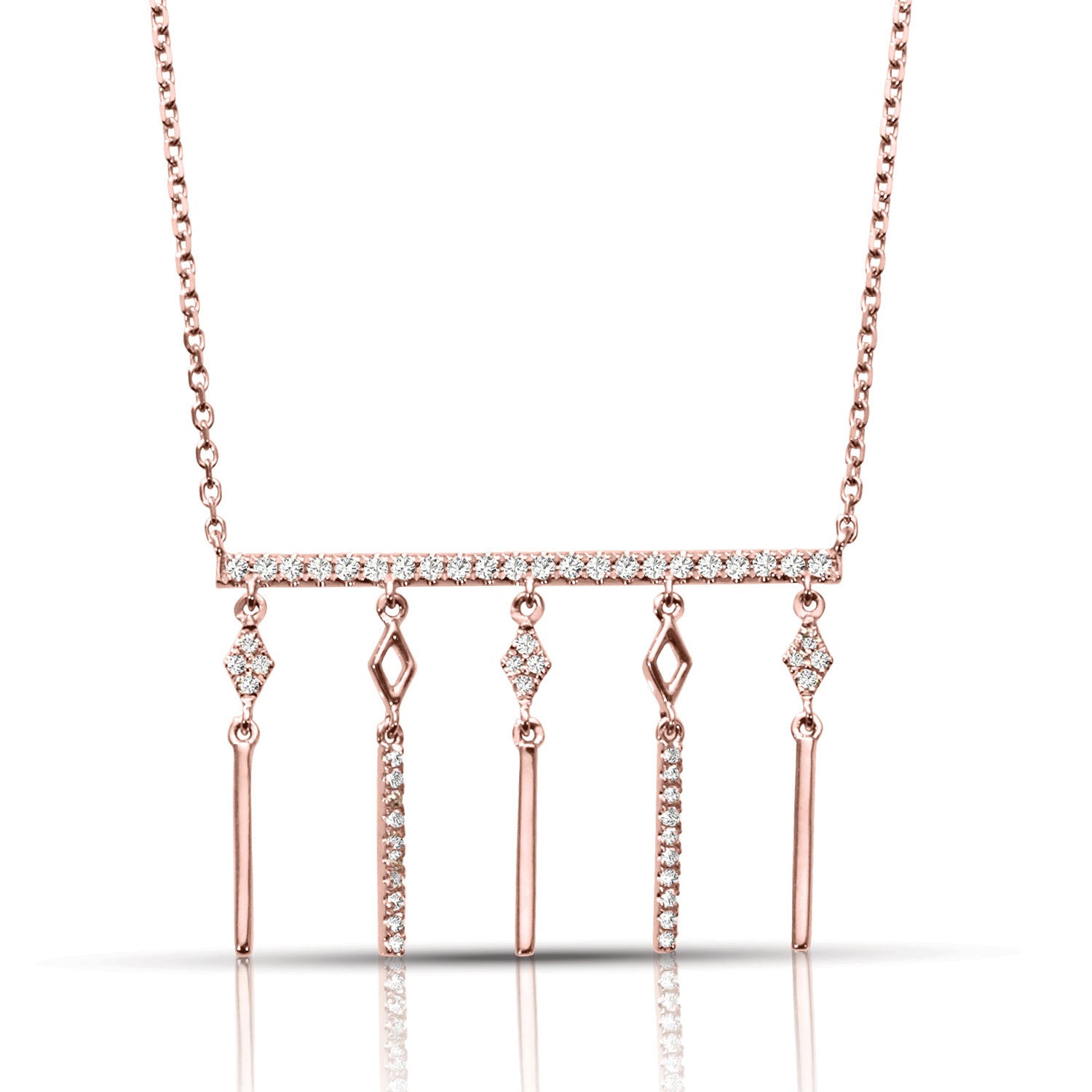 0.25 ctw Diamond Fashion Bar Necklace Pendant-in 14K/18K White, Yellow, Rose Gold and Platinum - Christmas Jewelry Gift -VIRABYANI
