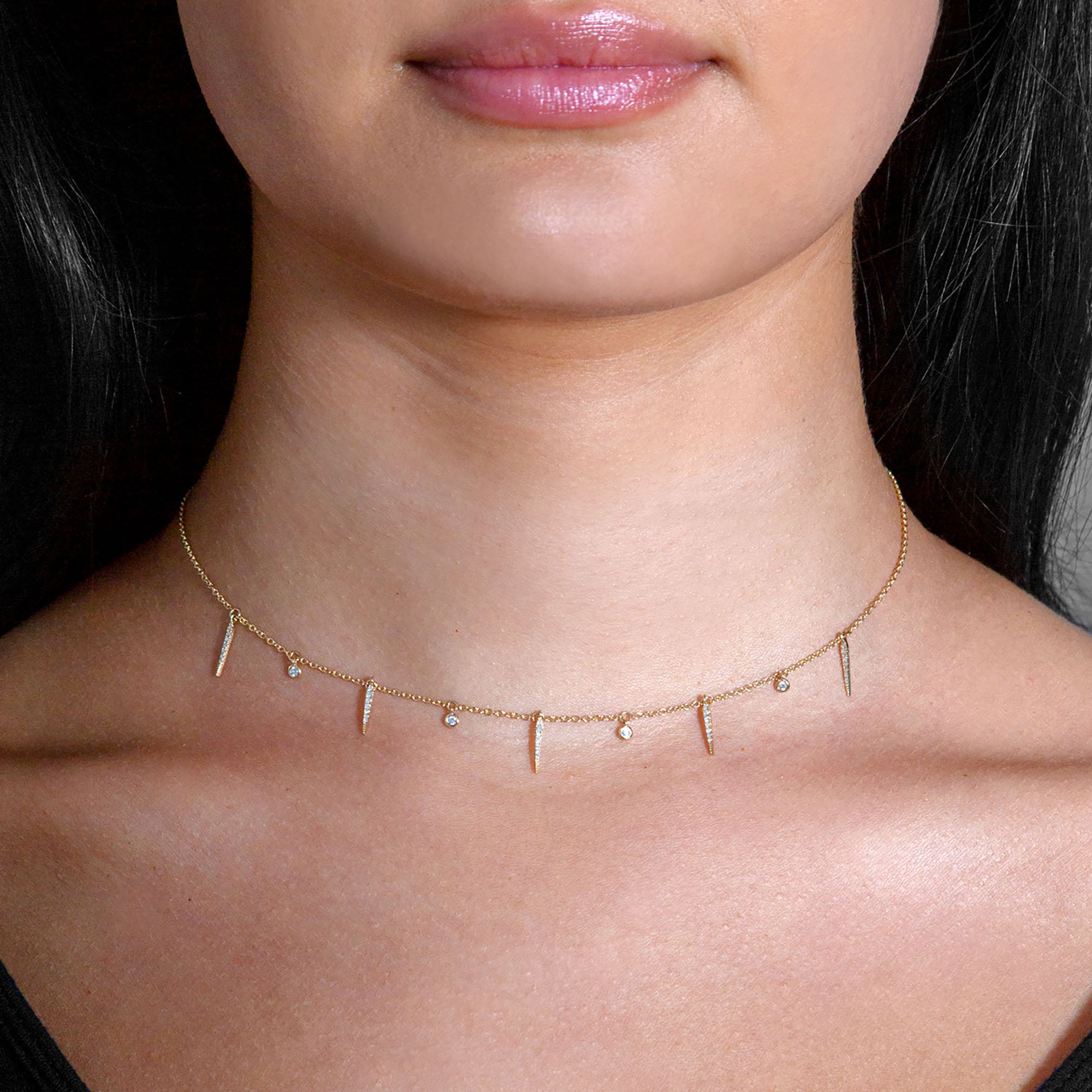 Fashion Diamond Choker With 0.16 ctw Diamond Chain Necklace-VIRABYANI