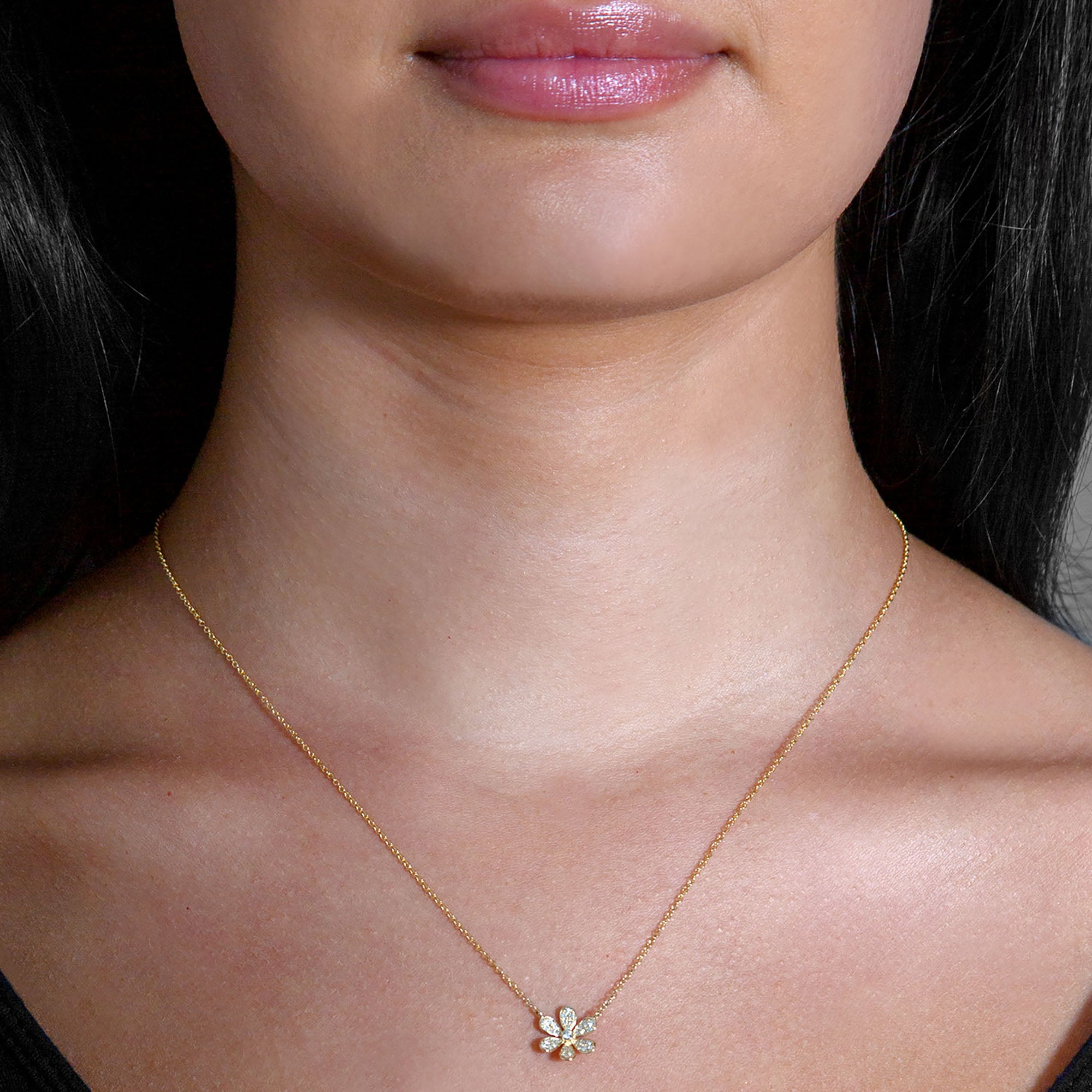 0.12 ctw Diamond Flower Necklace Pendant-in 14K/18K White, Yellow, Rose Gold and Platinum - Christmas Jewelry Gift -VIRABYANI