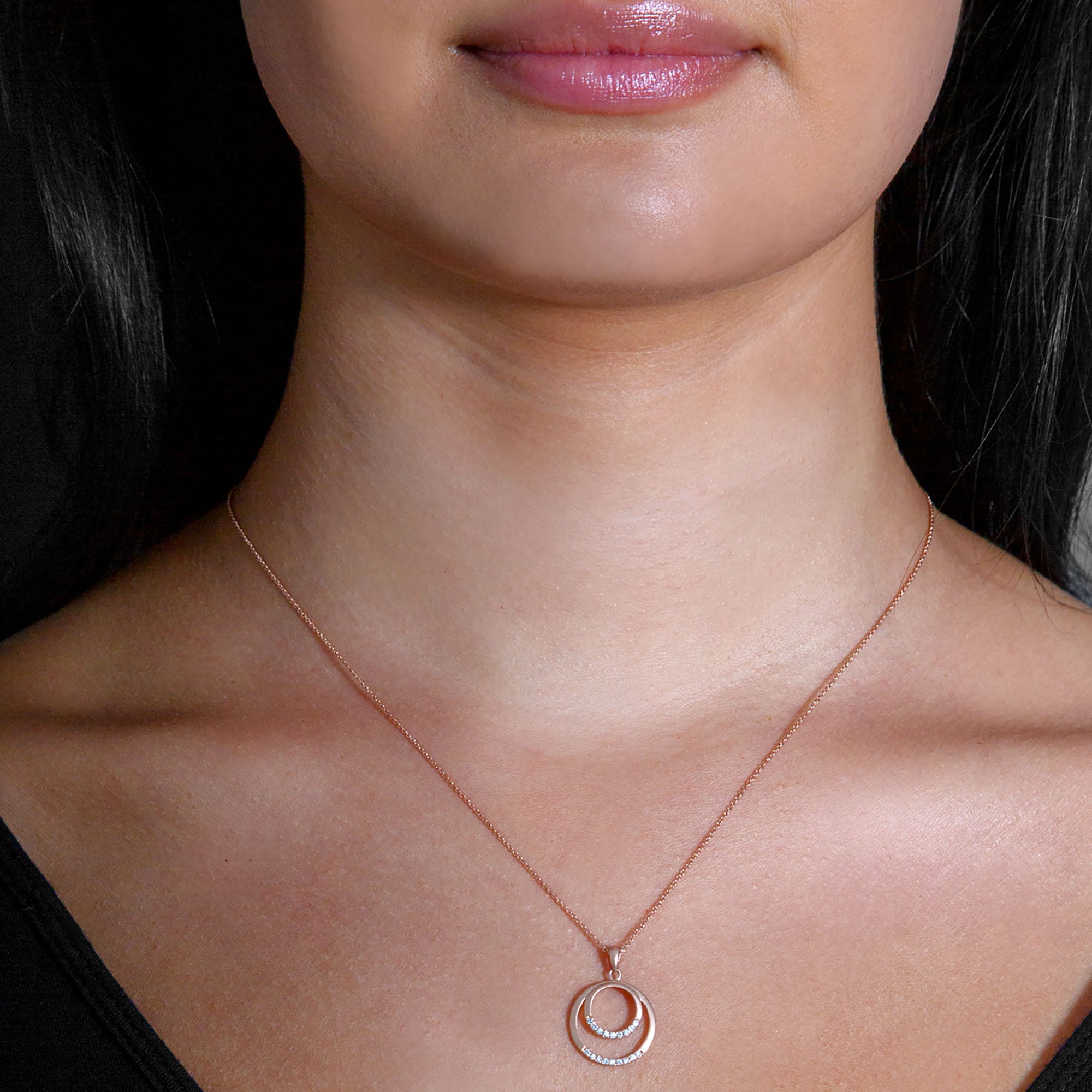 Double Circle 0.10 ctw Diamond Necklace Pendant-VIRABYANI