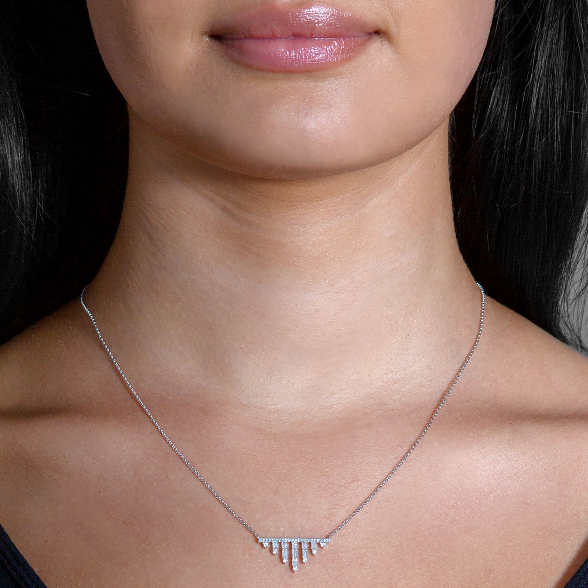 0.50 ctw Baguette & Round Diamond Bar Necklace Pendant-VIRABYANI