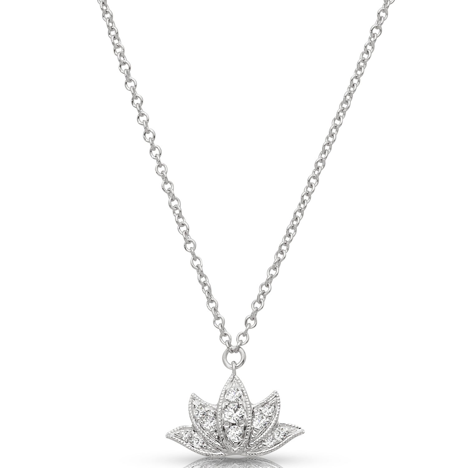 0.10 ctw Diamond Milgrain Leaves Necklace Pendant-VIRABYANI