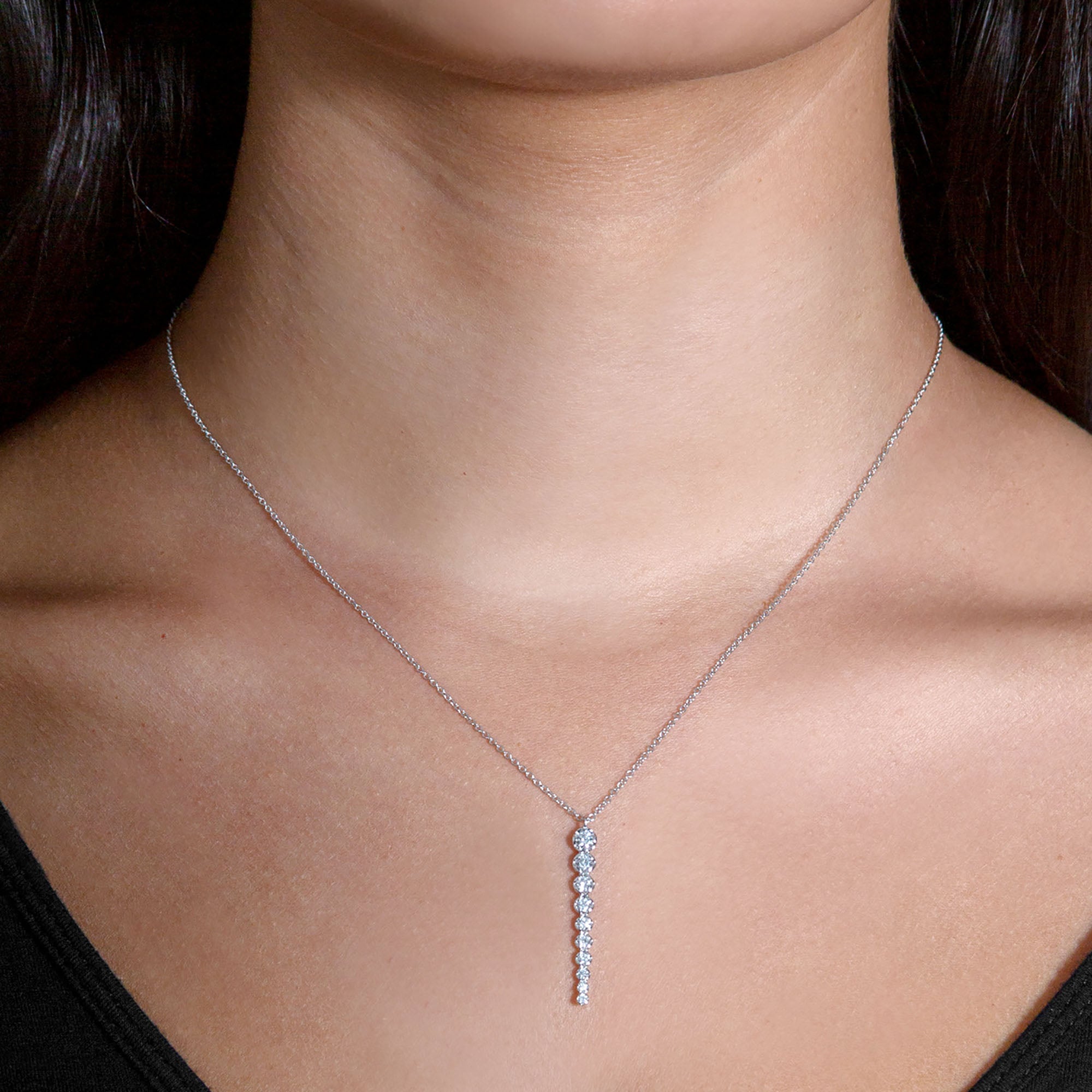 Graduated 0.35 ctw Diamond Journey Necklace Pendant-VIRABYANI