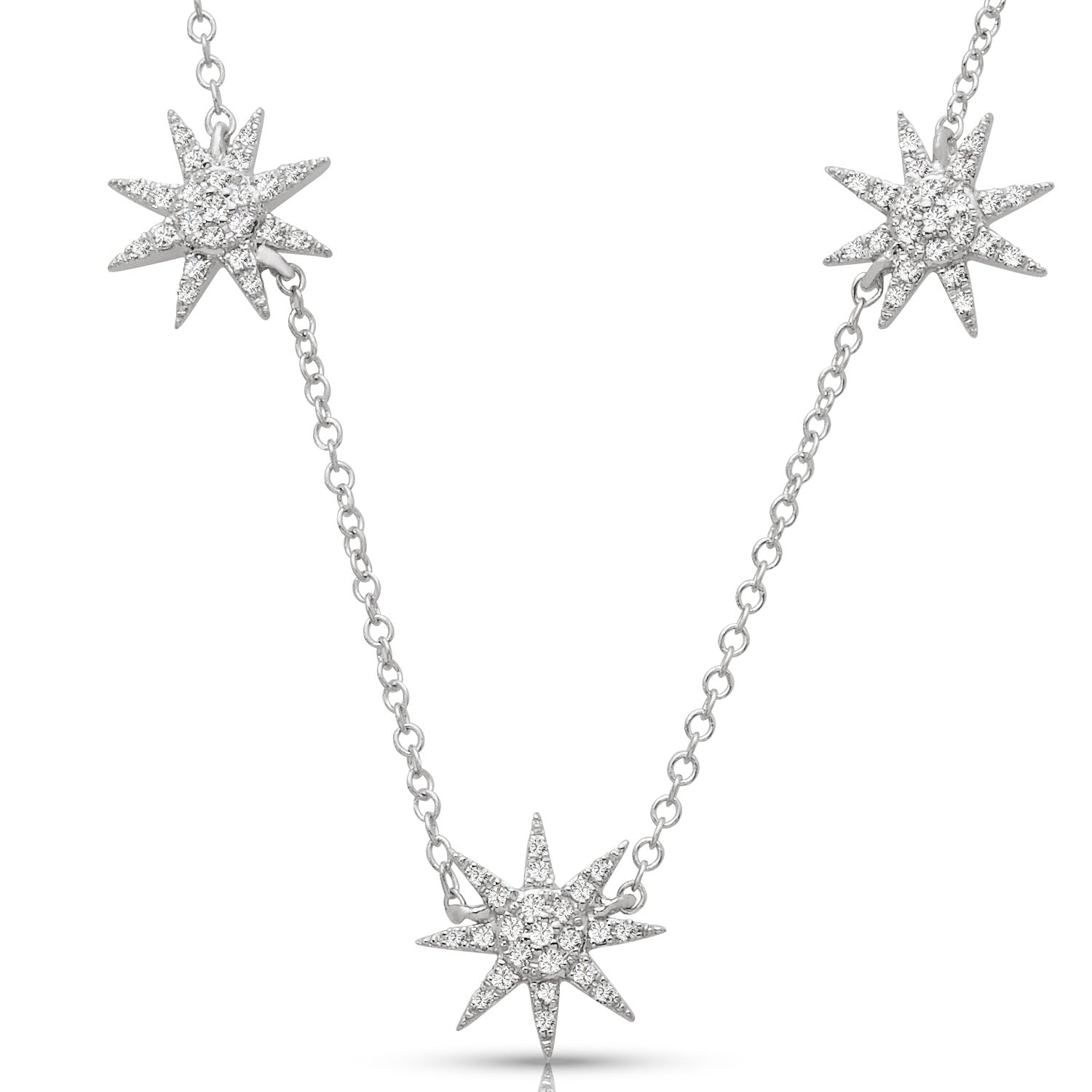 Three Star Pave Set 0.20 ctw Diamond Necklace Pendant-VIRABYANI