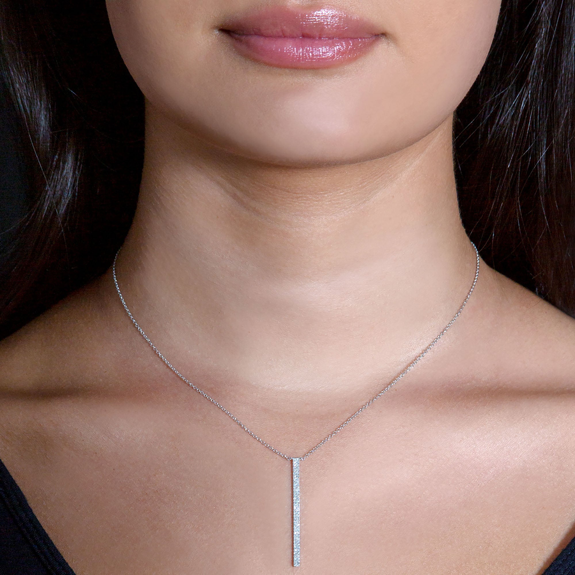 Double Row Pave Set 0.20 ctw Diamond Necklace Pendant-VIRABYANI