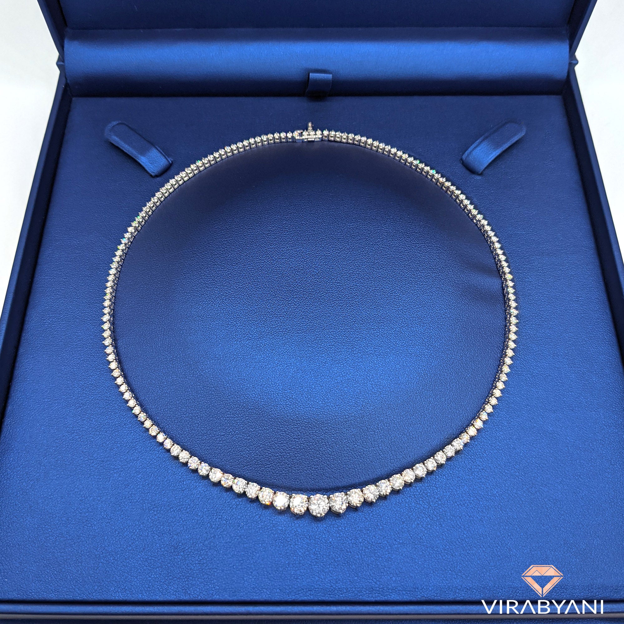 Graduated 10.0 ct. Diamond Tennis Necklace-in 14K/18K White, Yellow, Rose Gold and Platinum - Christmas Jewelry Gift -VIRABYANI