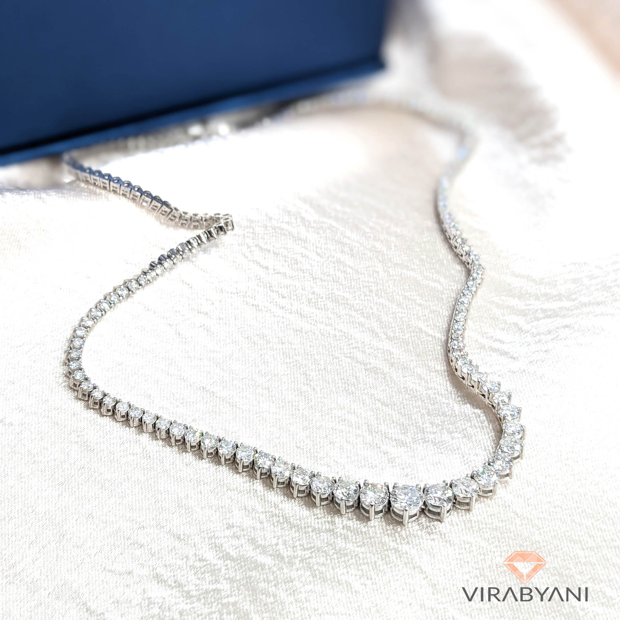 Graduated 10.0 ct. Diamond Tennis Necklace-in 14K/18K White, Yellow, Rose Gold and Platinum - Christmas Jewelry Gift -VIRABYANI