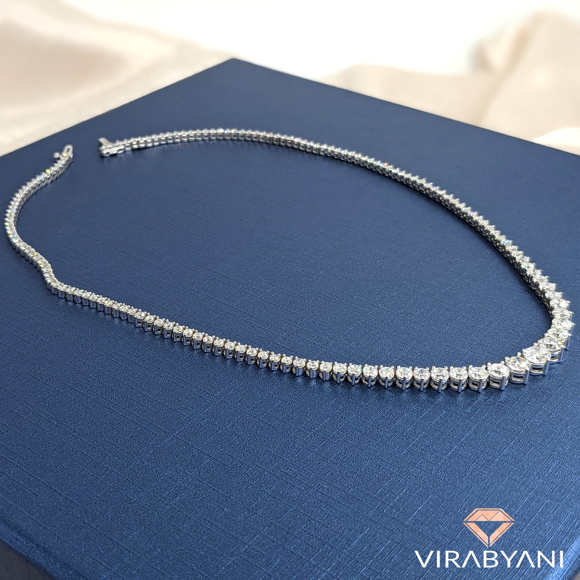 Graduated 10.0 ct. Diamond Tennis Necklace-VIRABYANI