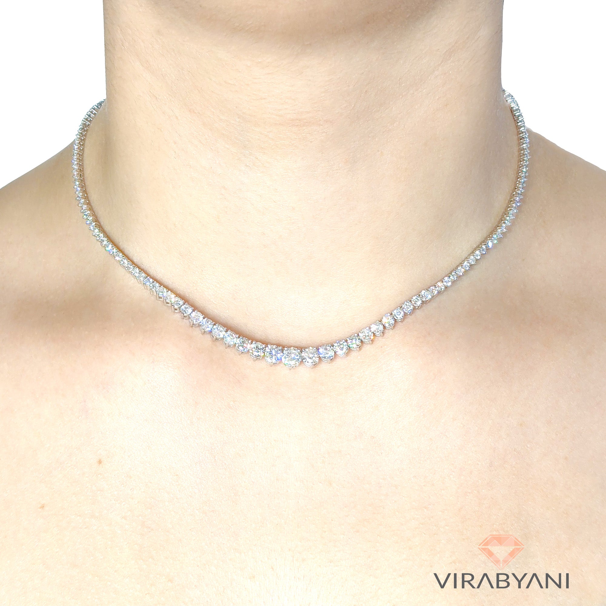 Graduated 10.0 ct. Diamond Tennis Necklace-VIRABYANI