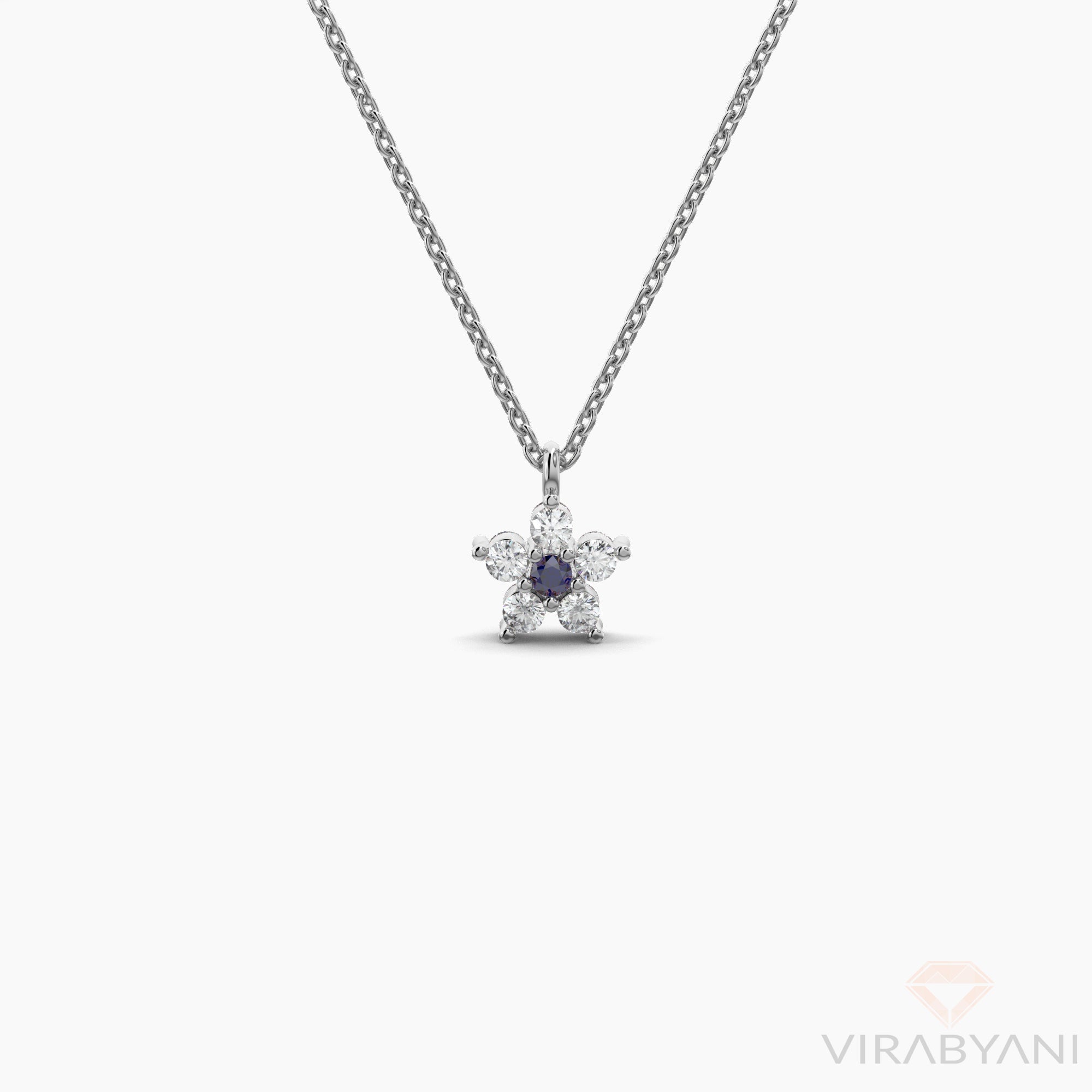 Double Sided Diamond & Sapphire Flower Necklace-VIRABYANI