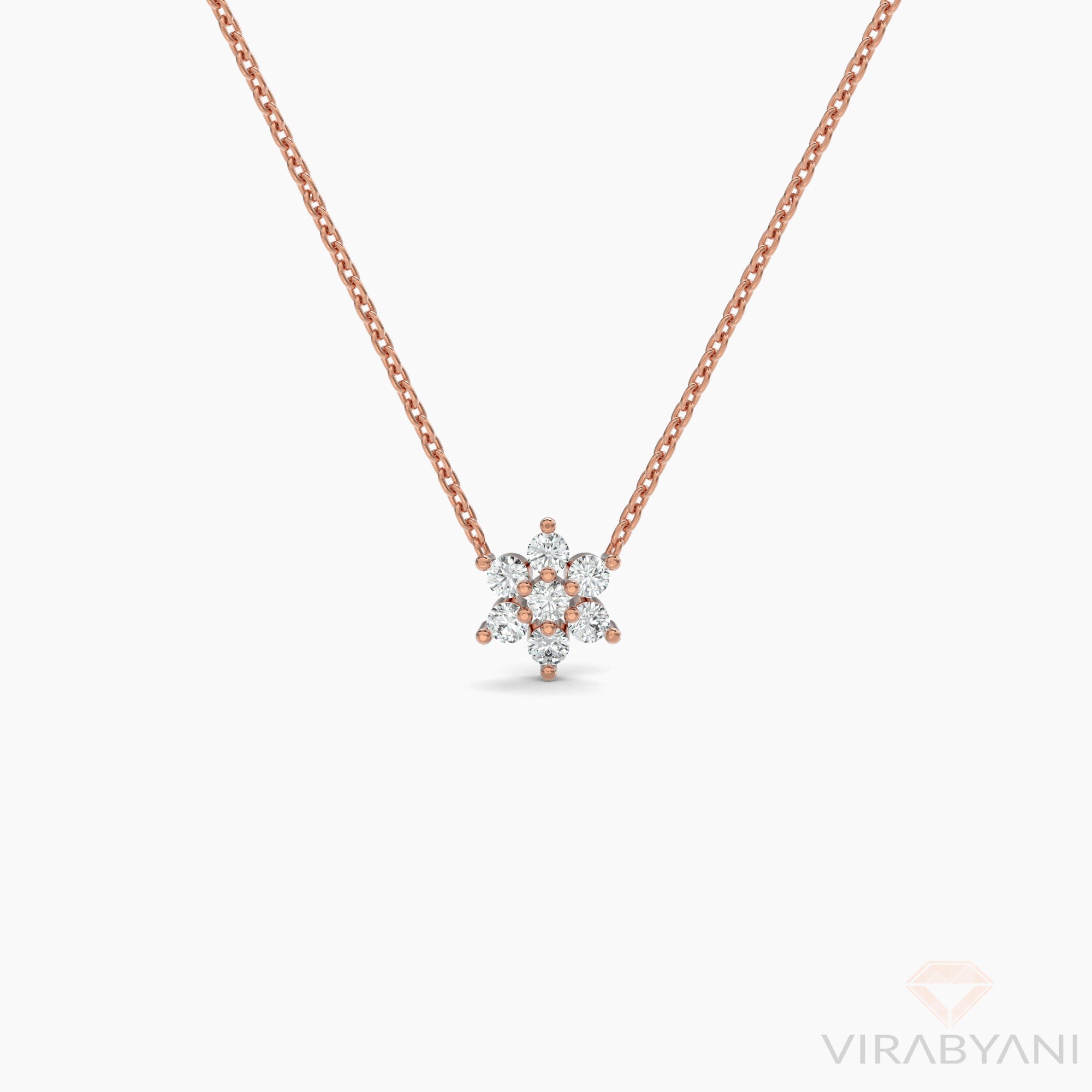 Diamond Flower Necklace with 0.18ct. Natural Round Diamonds-VIRABYANI