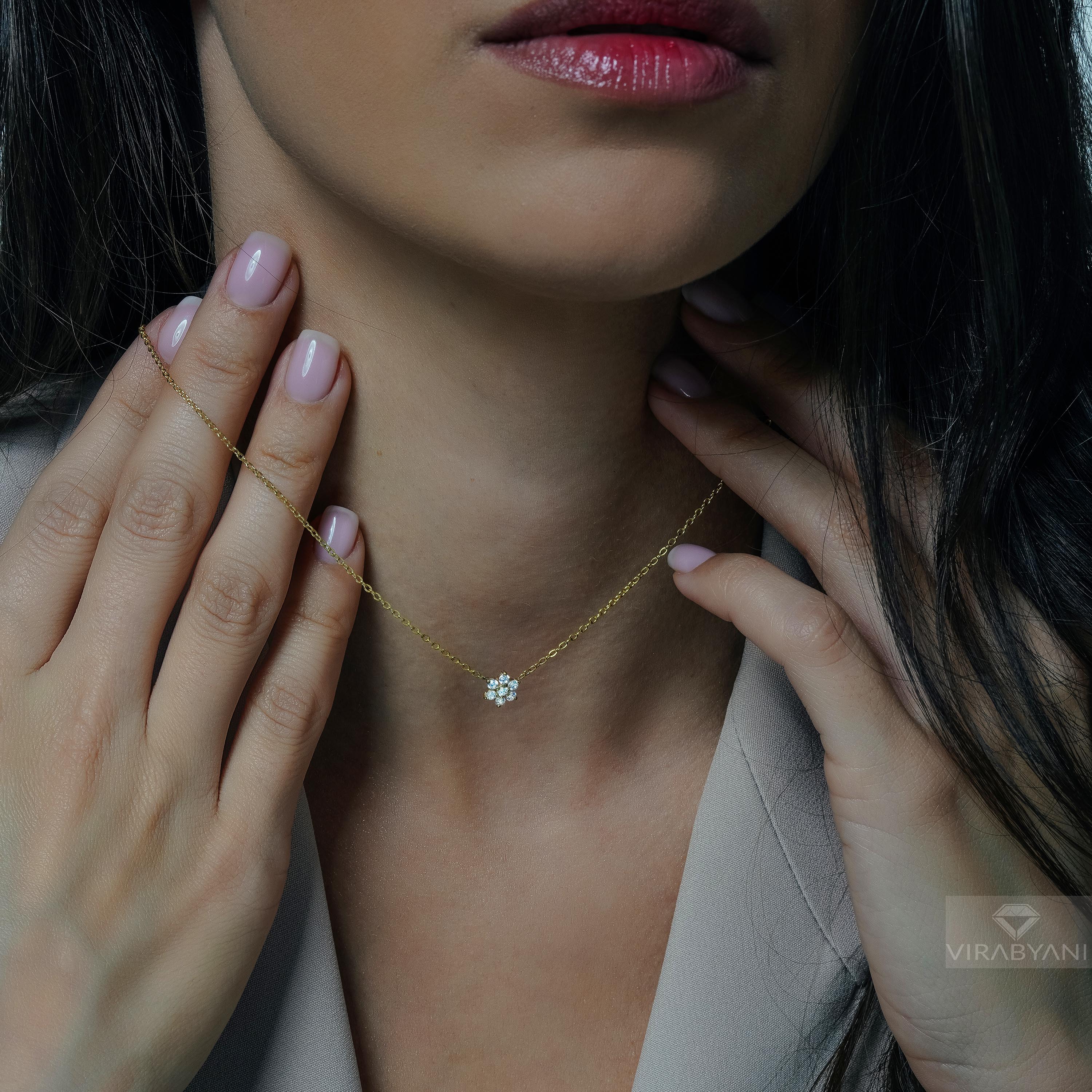 Double Sided Diamond & Sapphire Flower Necklace-VIRABYANI