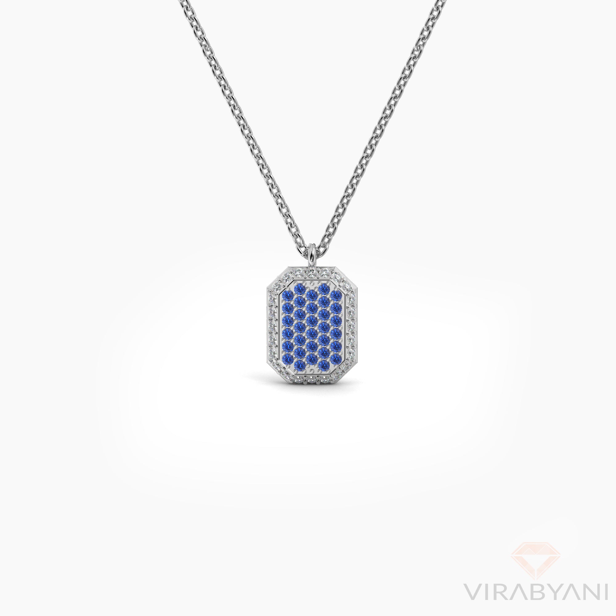 Double Sided Diamond and Sapphire Emerald Shaped AMoré Pavé Necklace-VIRABYANI