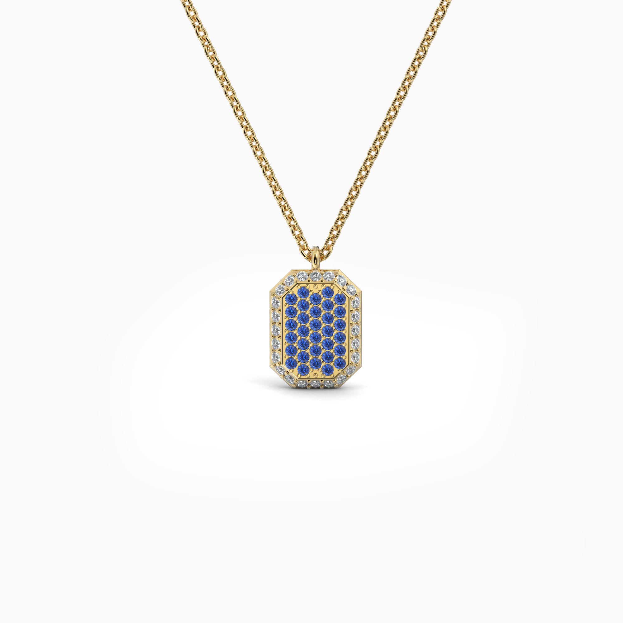 Double Sided Diamond and Sapphire Emerald Shaped AMoré Pavé Necklace-VIRABYANI