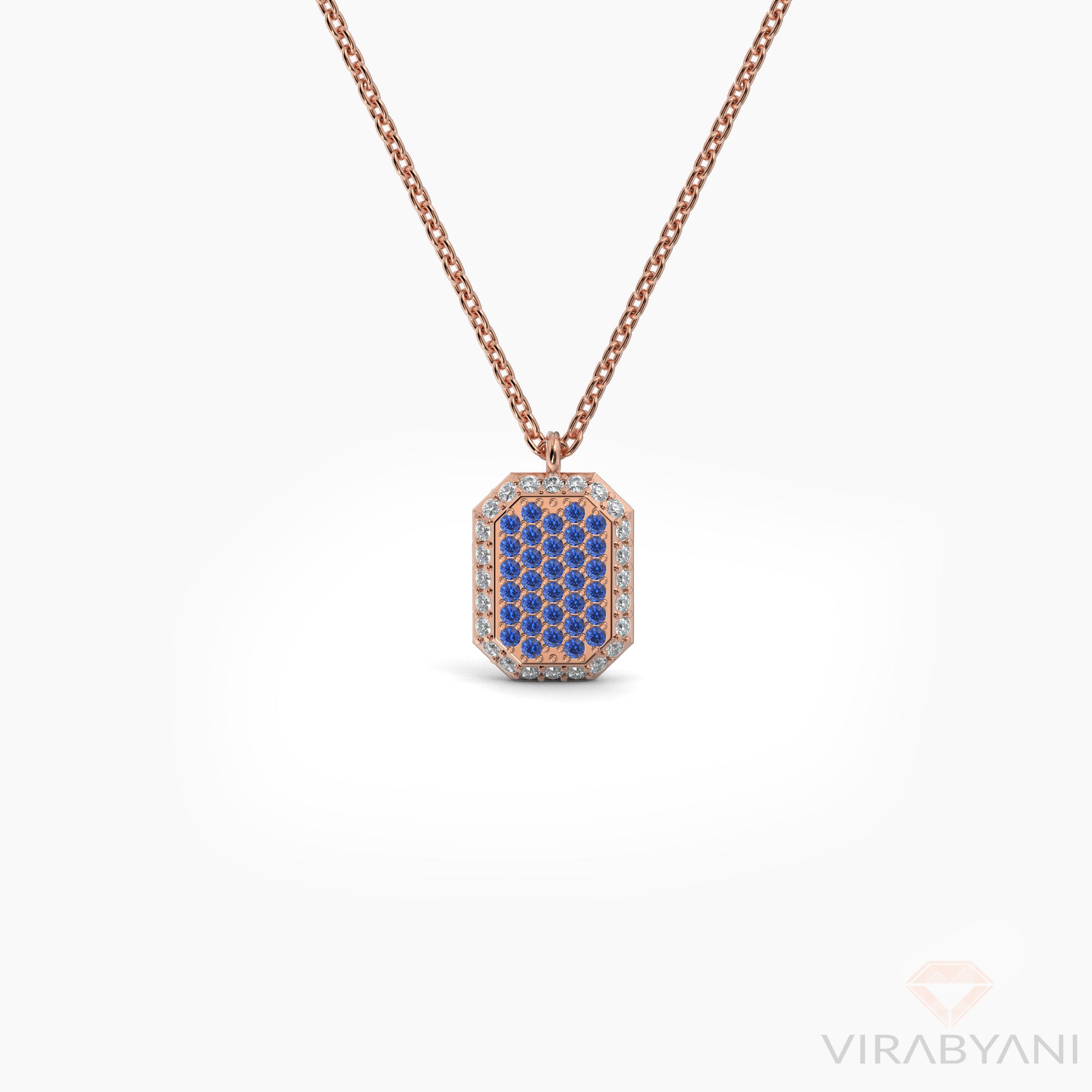 Double Sided Diamond and Sapphire Emerald Shaped AMoré Pavé Necklace-VIRABYANI