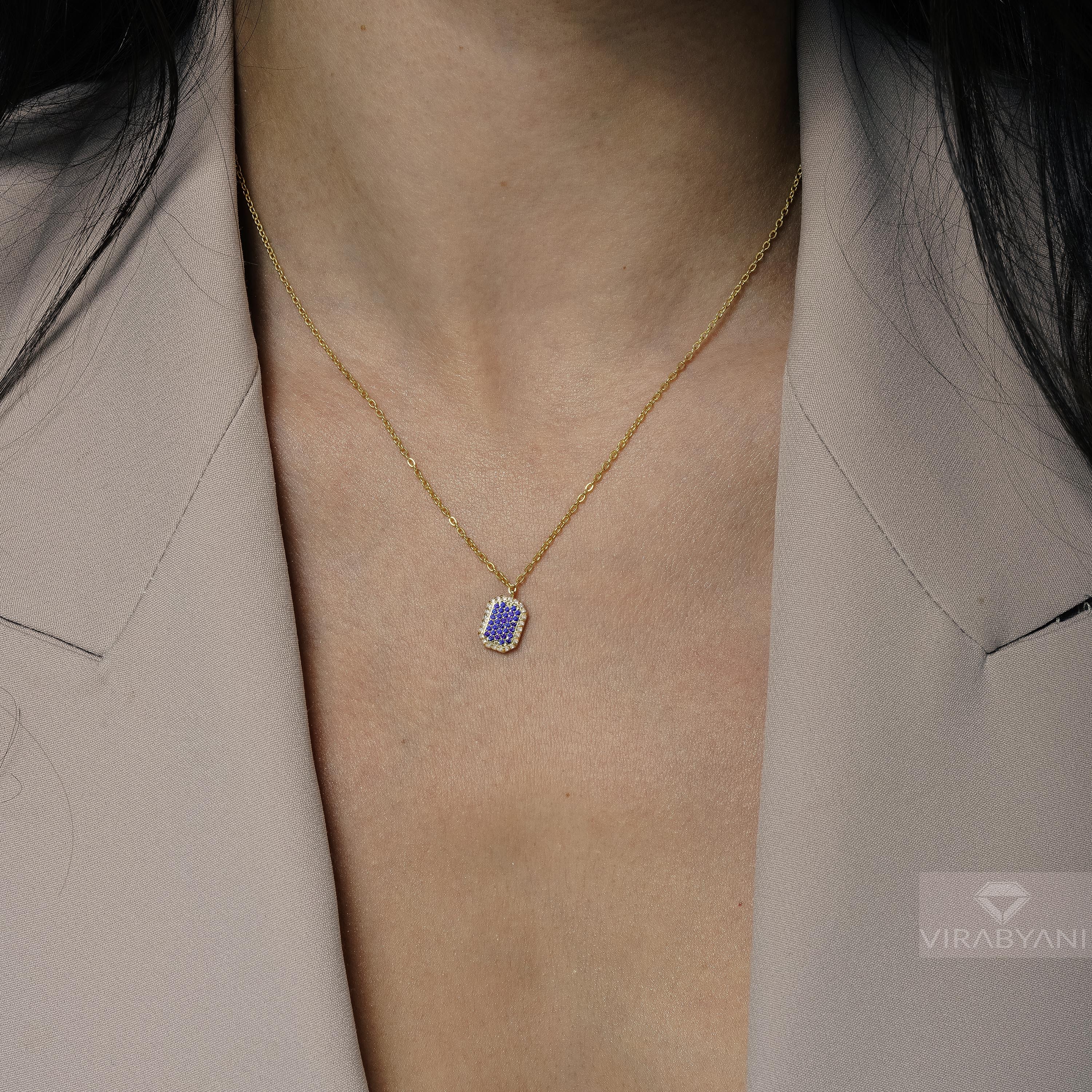 Double Sided Diamond and Sapphire Emerald Shaped AMoré Pavé Necklace
