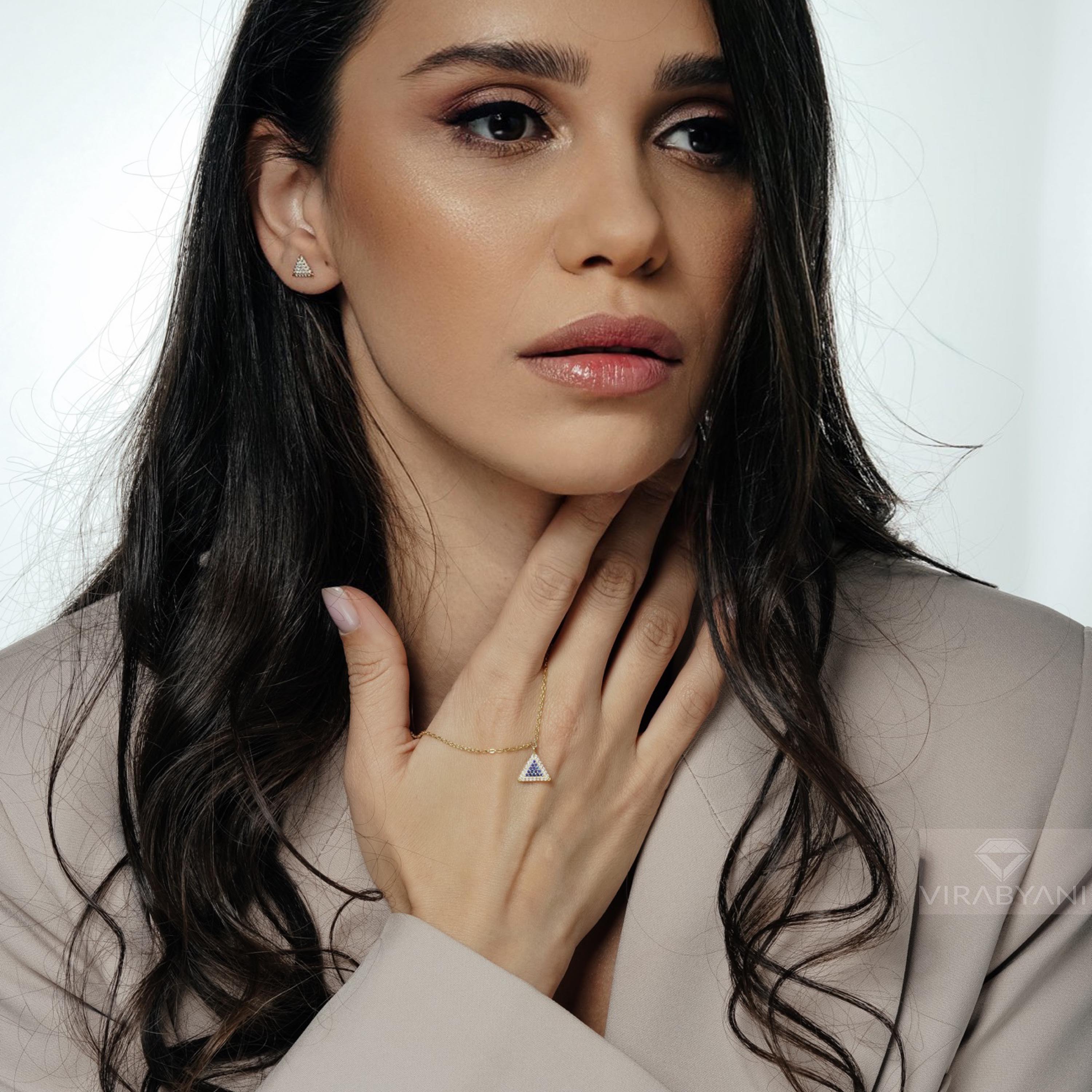 Double Sided Diamond & Sapphire Triangle Shaped AMoré Pavé Necklace-VIRABYANI