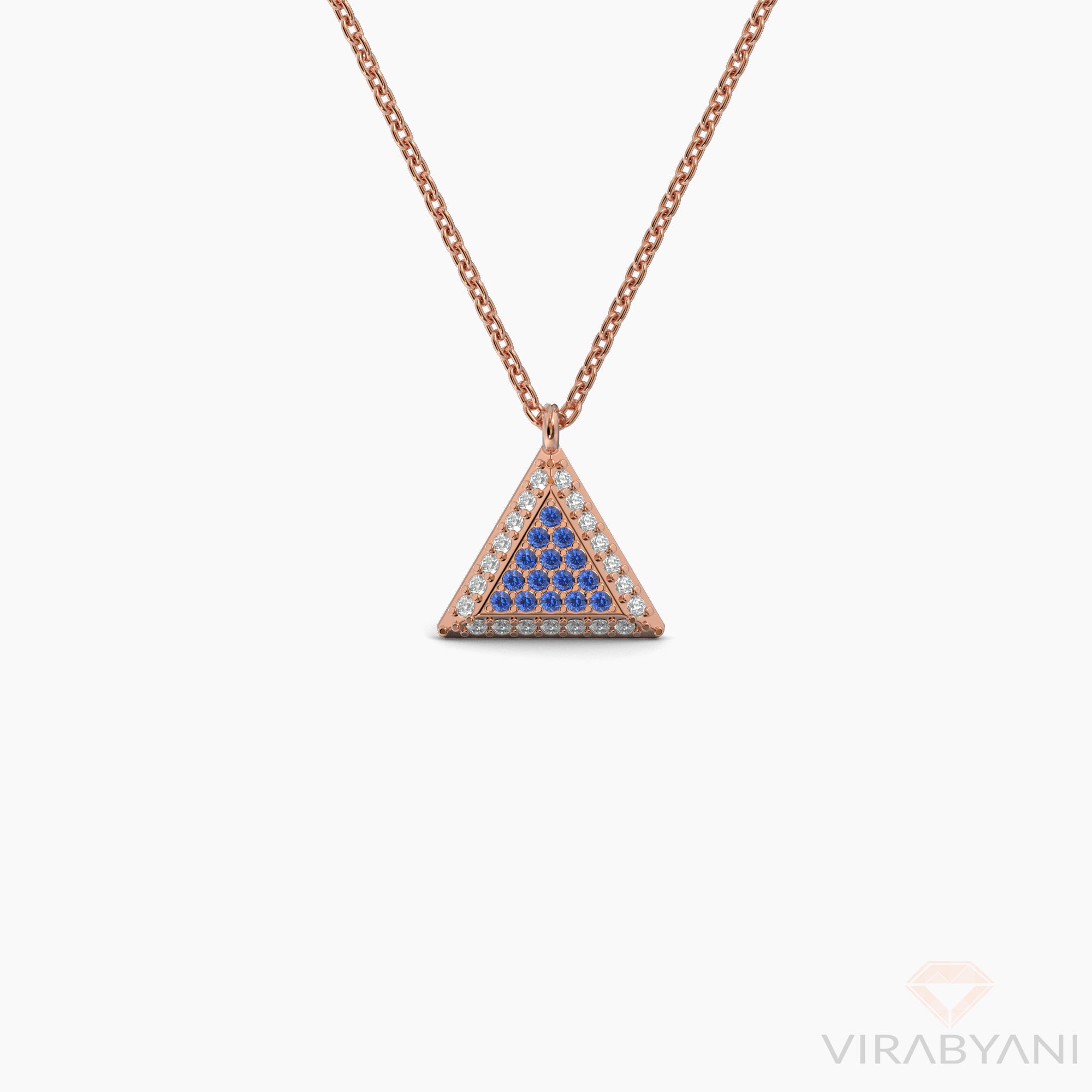 Double Sided Diamond & Sapphire Triangle Shaped AMoré Pavé Necklace-VIRABYANI