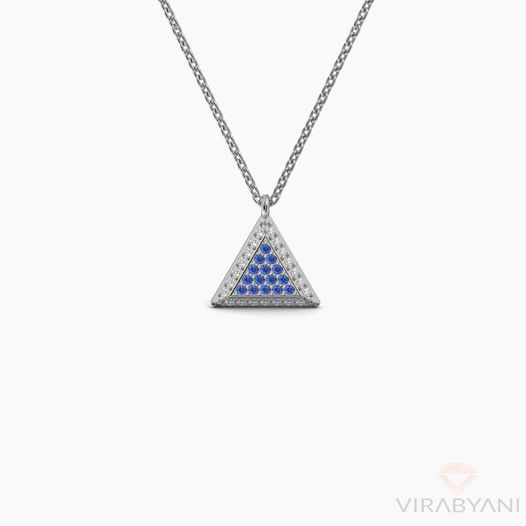 Double Sided Diamond & Sapphire Triangle Shaped AMoré Pavé Necklace-VIRABYANI