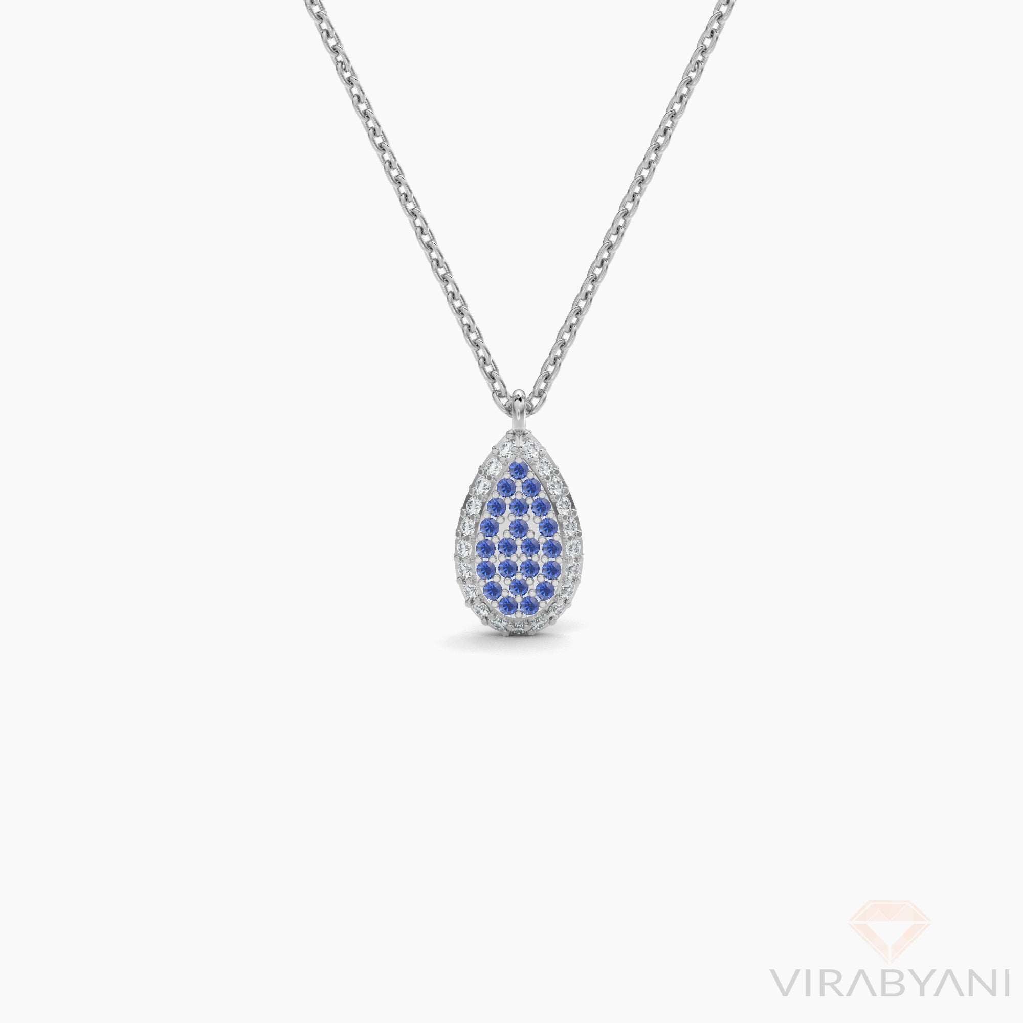 Double Sided Diamond & Sapphirre Pear Shaped AMoré Pavé Necklace-VIRABYANI