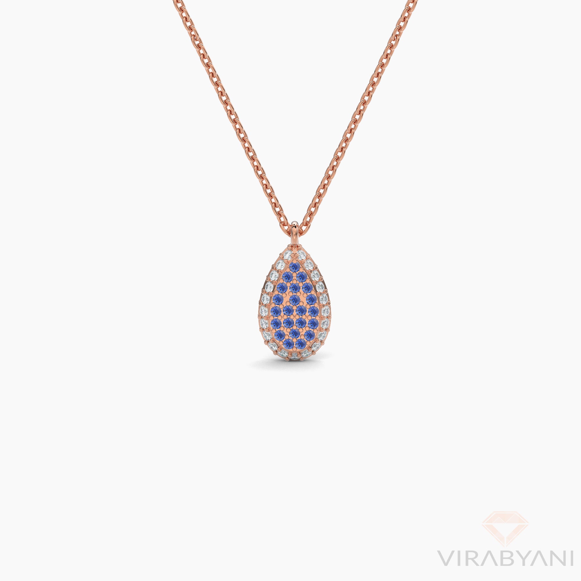 Double Sided Diamond & Sapphirre Pear Shaped AMoré Pavé Necklace-VIRABYANI