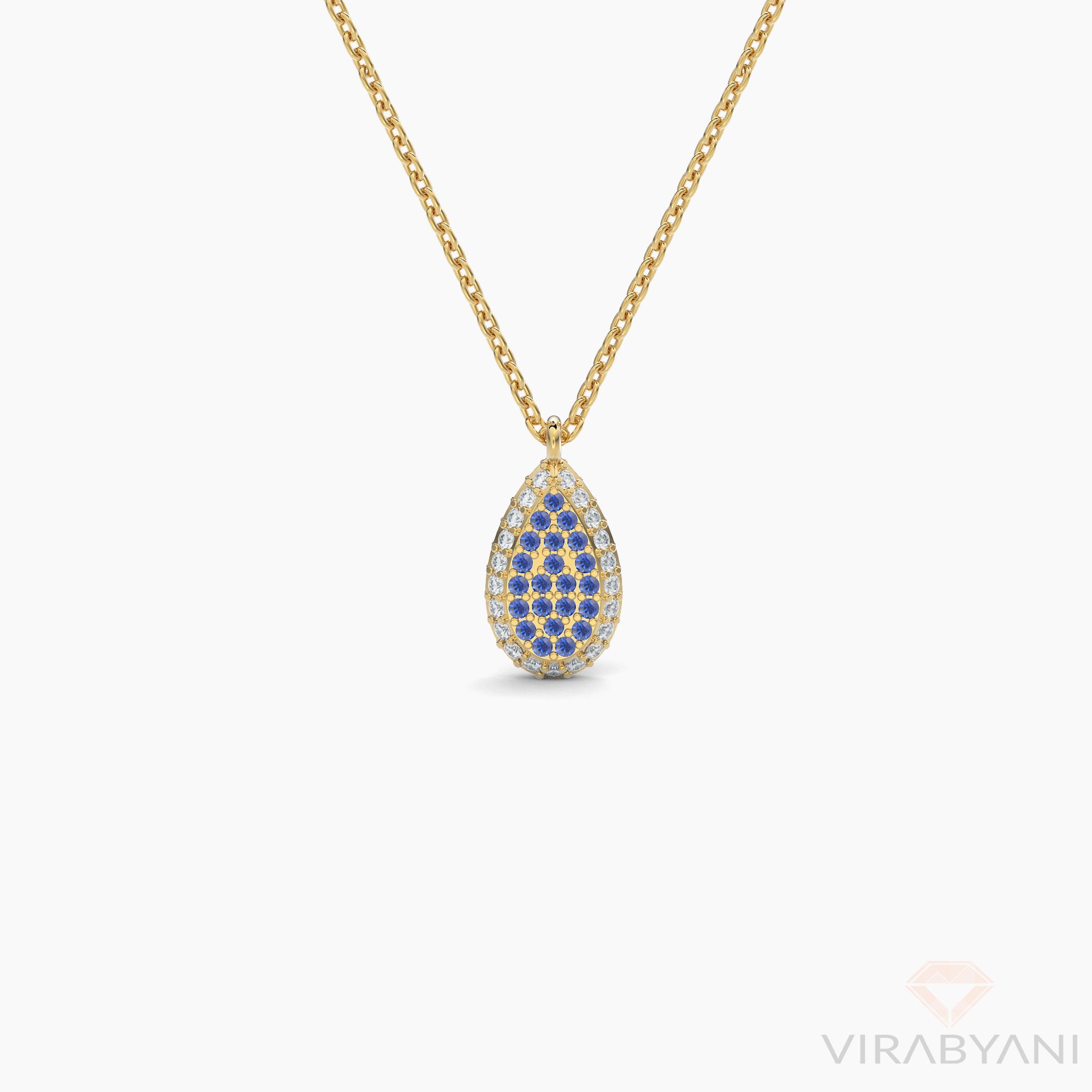 Double Sided Diamond & Sapphirre Pear Shaped AMoré Pavé Necklace-VIRABYANI